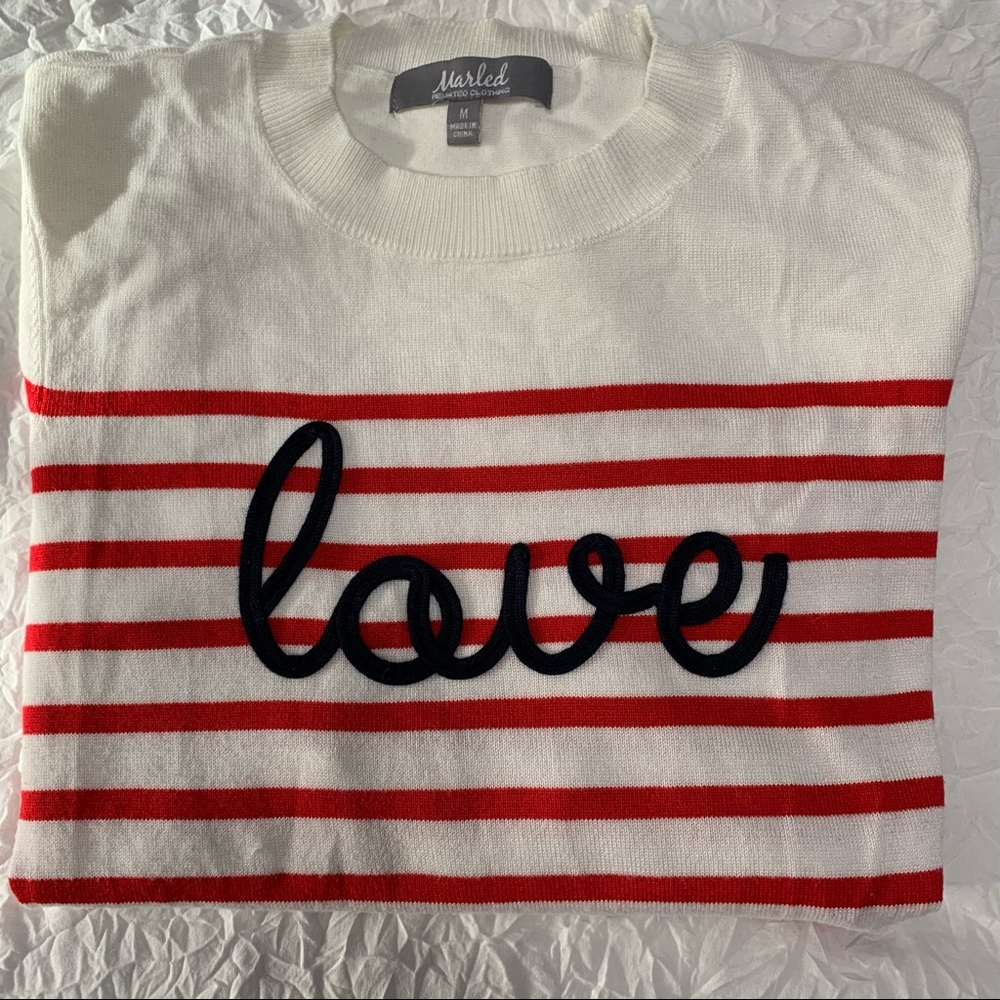 Red and white striped Love sweater